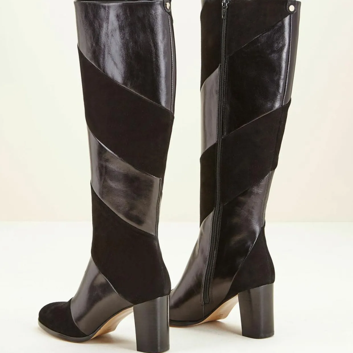 Femme Cosmoparis Bottes^Bottes en Cuir et Velours de Cuir Cleha noires - Talon 7 cm