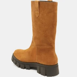 Femme Galeries Lafayette Bottines^Bottes en Cuir semelle épaisse camel - Talon 4 cm