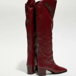 Bottes en Cuir Tessa bordeaux - Talon 5 cm-Free Lance Sale