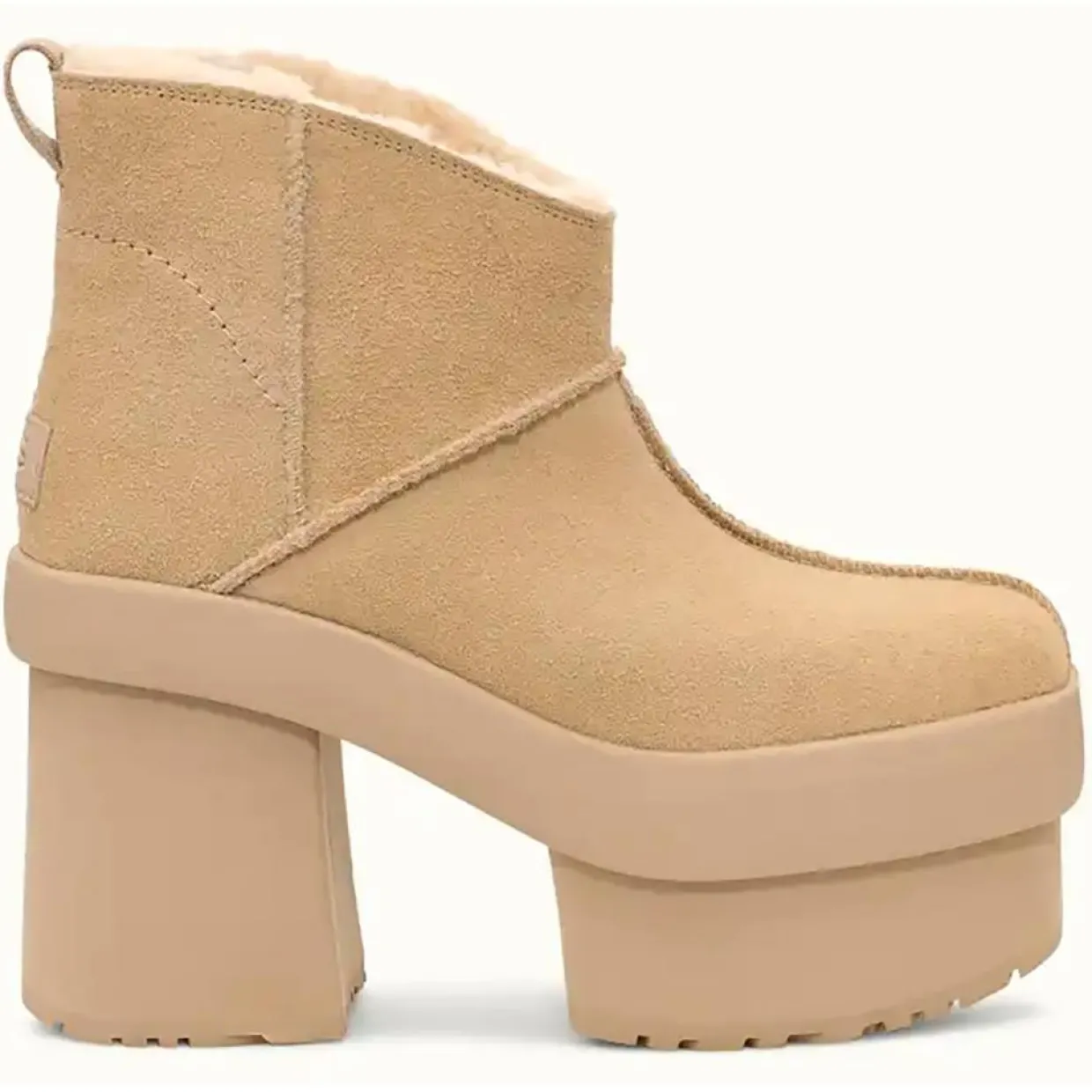 Femme Ugg Bottines^Bottes en Velours de Cuir New Heights Platform Mini beiges - Talon 11,4 cm