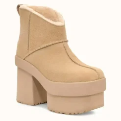 Femme Ugg Bottines^Bottes en Velours de Cuir New Heights Platform Mini beiges - Talon 11,4 cm