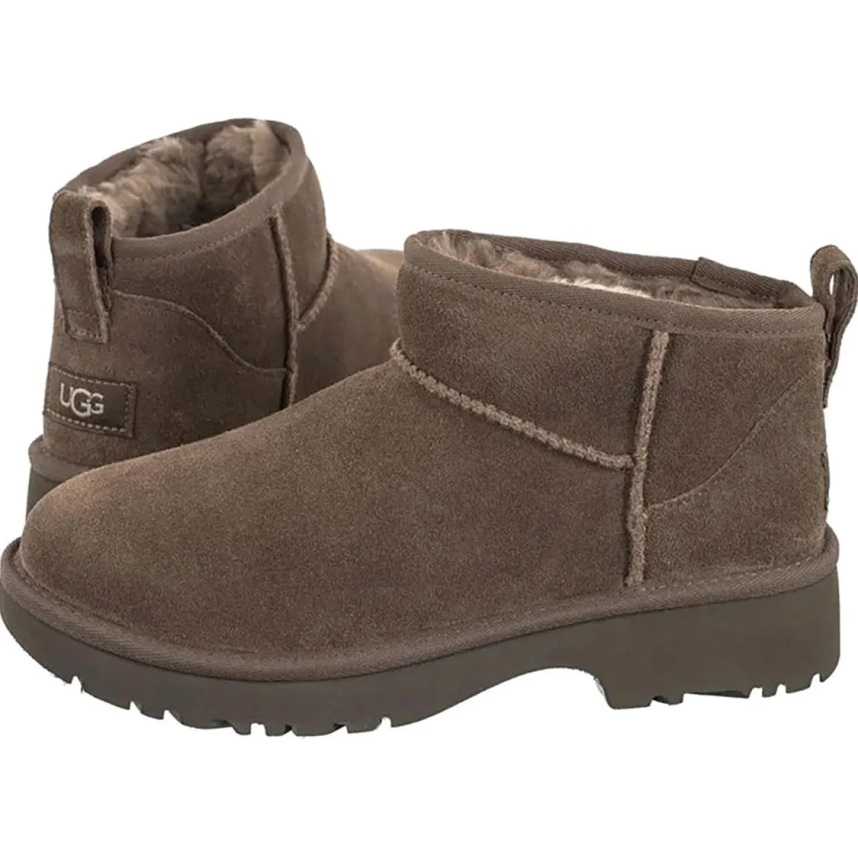 Enfant Ugg Fille^Bottes en Velours de Cuir Ultra Mini New Heights marron