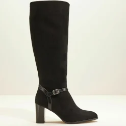 Bottes en Velours de Cuir Chloee noires - Talon 7 cm-Cosmoparis Discount
