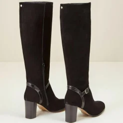 Bottes en Velours de Cuir Chloee noires - Talon 7 cm-Cosmoparis Discount