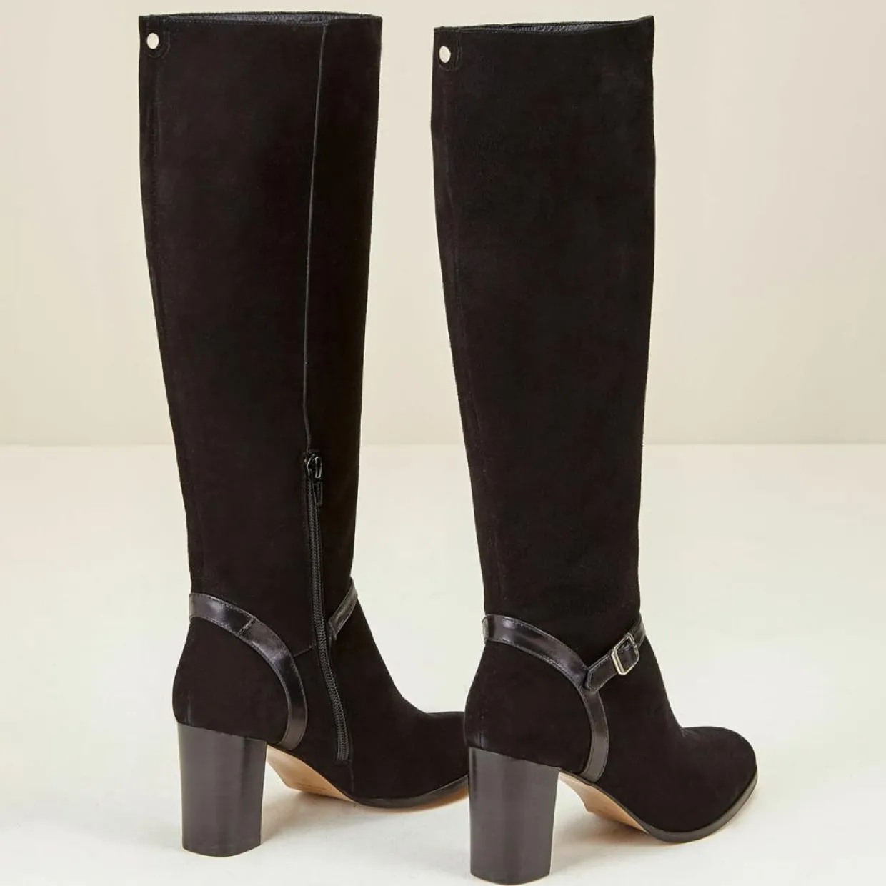 Bottes en Velours de Cuir Chloee noires - Talon 7 cm-Cosmoparis Discount