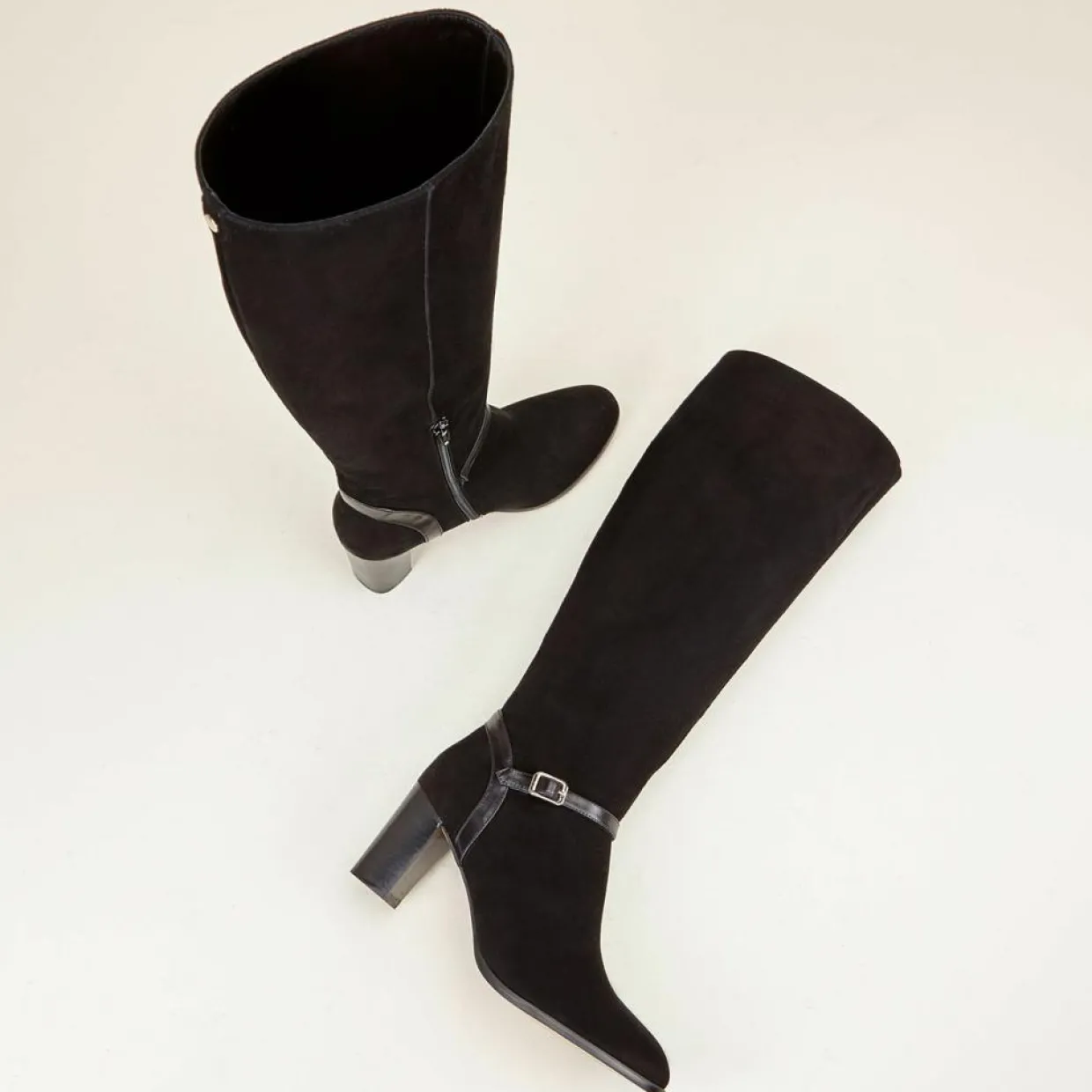 Bottes en Velours de Cuir Chloee noires - Talon 7 cm-Cosmoparis Discount