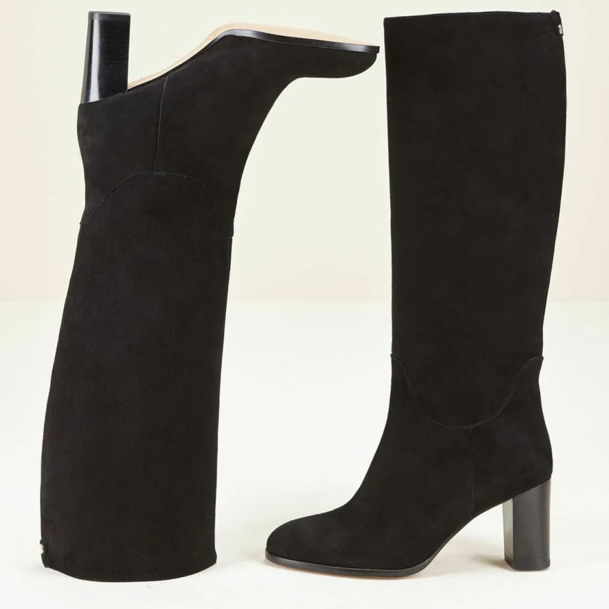 Bottes en Velours de Cuir Cavanna noires - Talon 7 cm-Cosmoparis Clearance