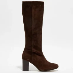 Bottes en Velours de Cuir Lara marron - Talon 8 cm-Apologie