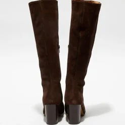 Bottes en Velours de Cuir Lara marron - Talon 8 cm-Apologie