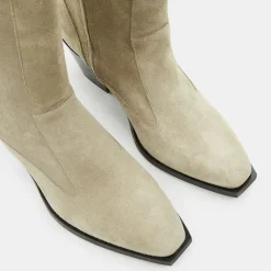 Bottes en Velours de Cuir beiges - Talon 7 cm-Flattered Outlet