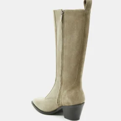 Bottes en Velours de Cuir beiges - Talon 7 cm-Flattered Outlet