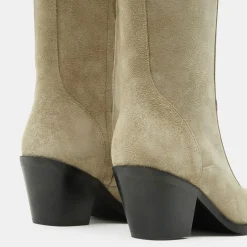 Bottes en Velours de Cuir beiges - Talon 7 cm-Flattered Outlet