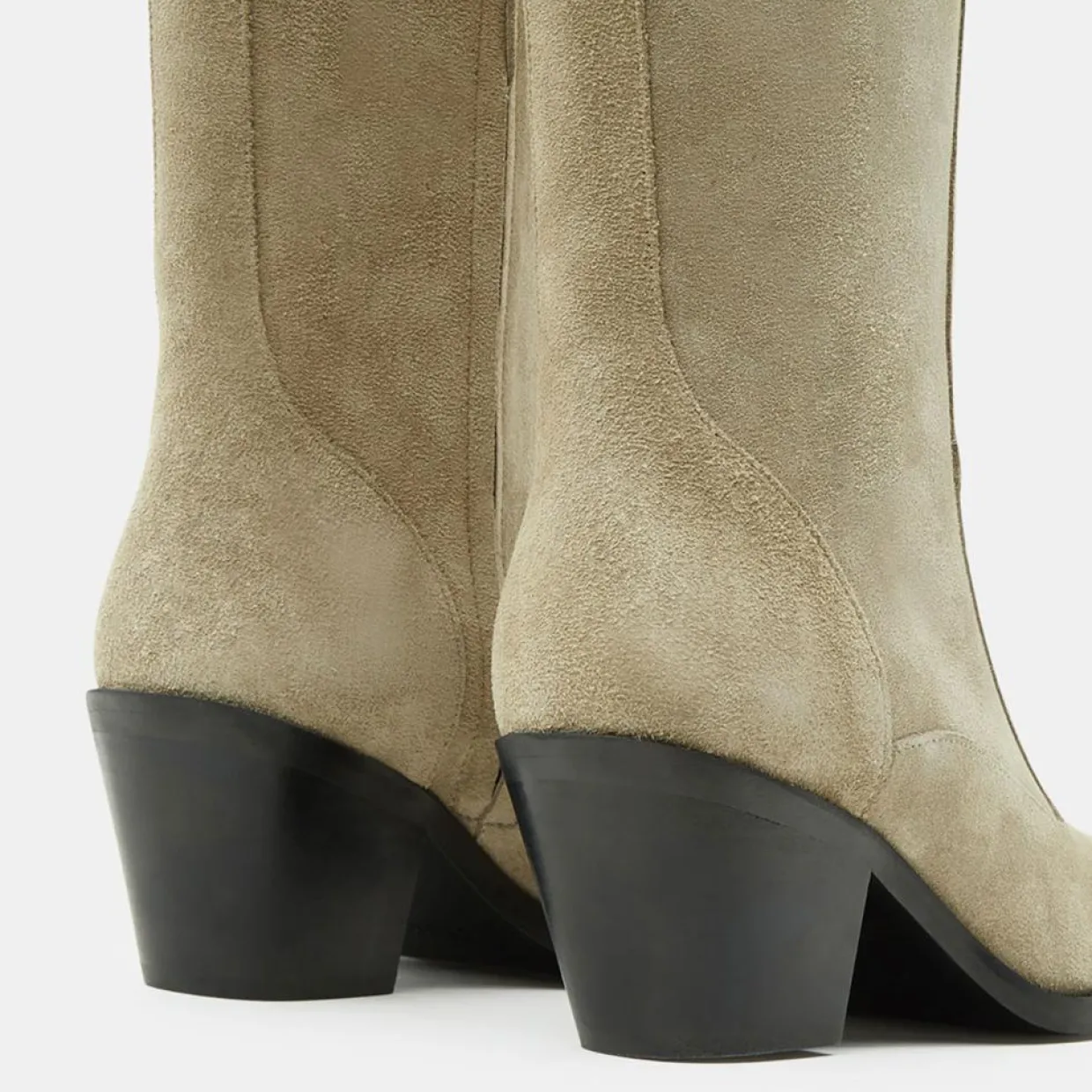 Bottes en Velours de Cuir beiges - Talon 7 cm-Flattered Outlet