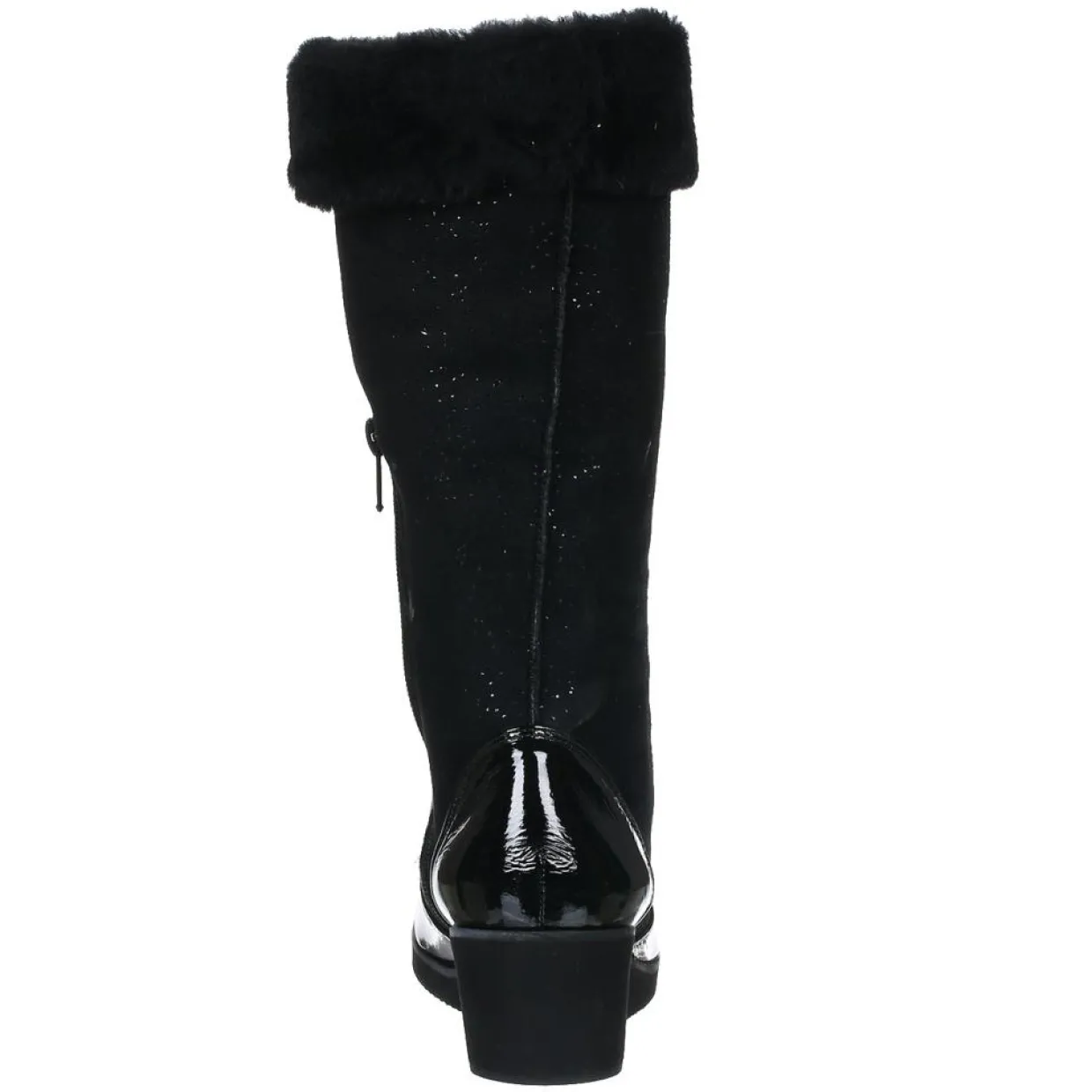 Bottes fourrées en Velours de Cuir Carlin noires - Talon 5 cm-Azurée Cannes Online