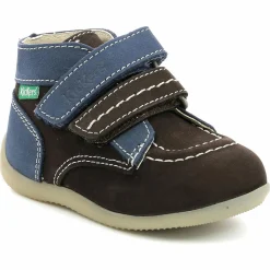 Enfant Kickers Bébé^Bottillons en Cuir Bonkro-2 marron/marine