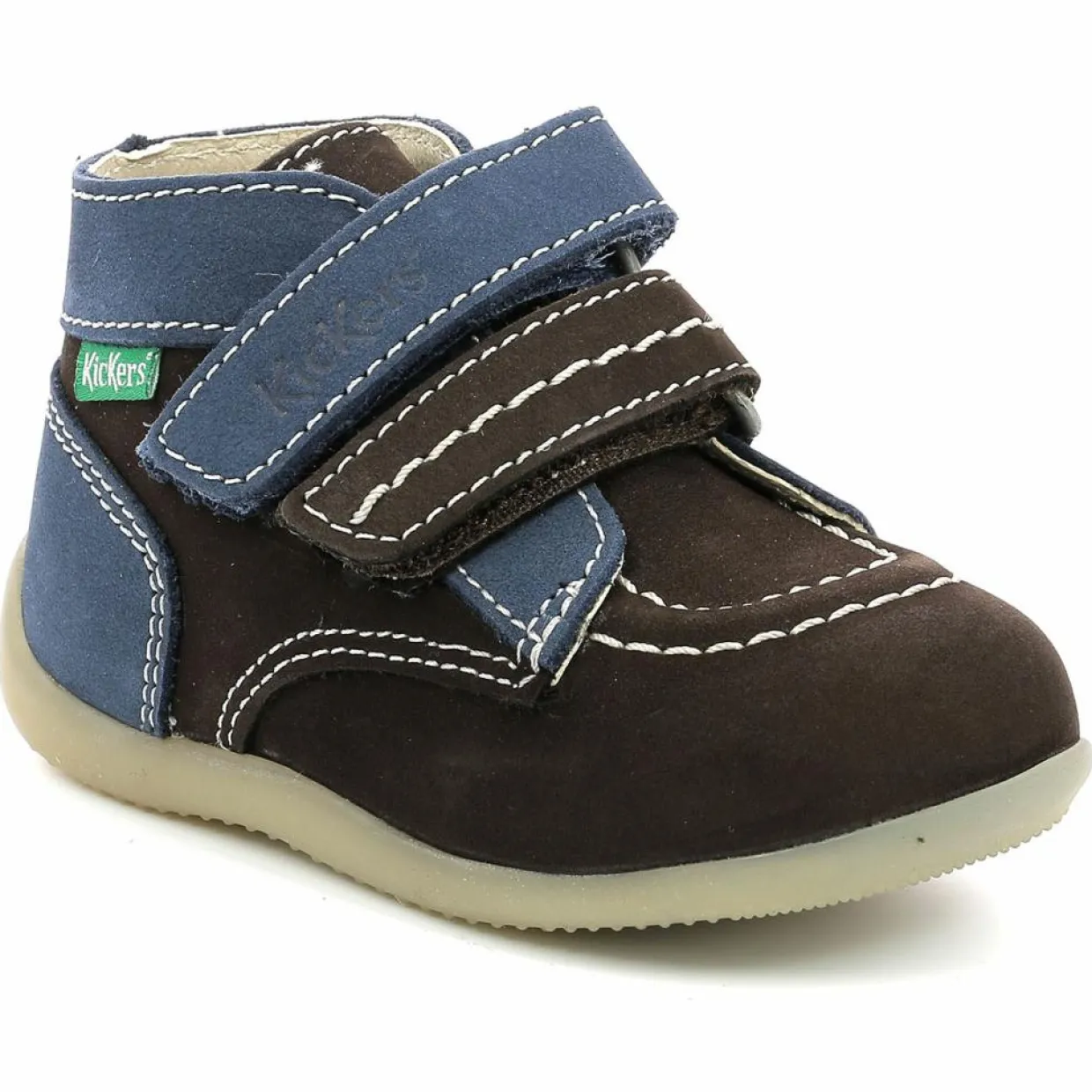 Enfant Kickers Bébé^Bottillons en Cuir Bonkro-2 marron/marine