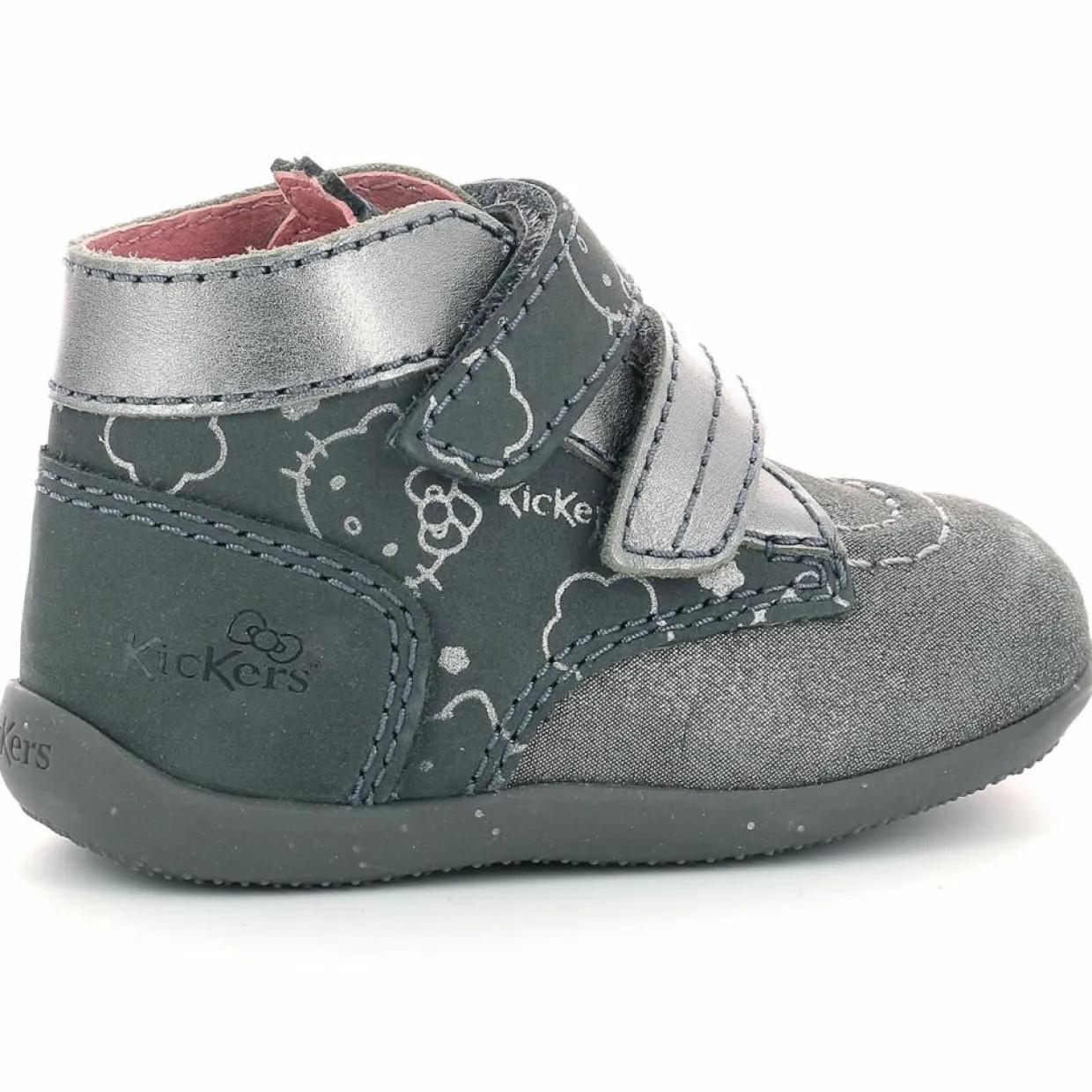 Enfant Kickers Bébé^Bottillons en Cuir Bonkro-2 gris argenté