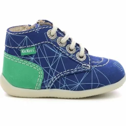 Enfant Kickers Bébé^Bottillons en Cuir Bonzip-2 bleu/vert