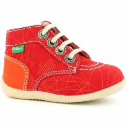 Enfant Kickers Bébé^Bottillons en Cuir Bonzip-2 rouge/orange