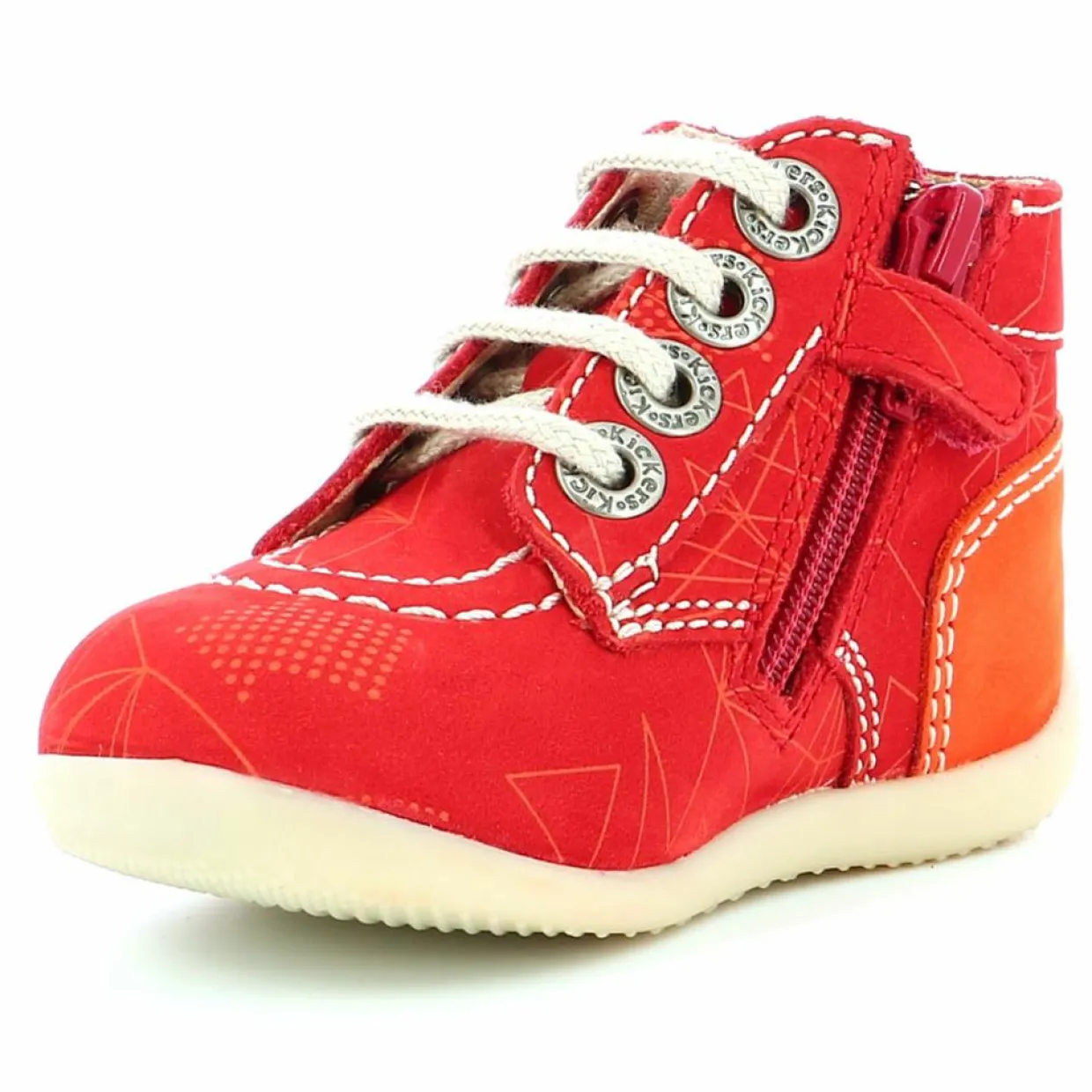 Enfant Kickers Bébé^Bottillons en Cuir Bonzip-2 rouge/orange