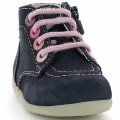Enfant Kickers Bébé^Bottillons en Cuir Bonzip-2 marine/rose