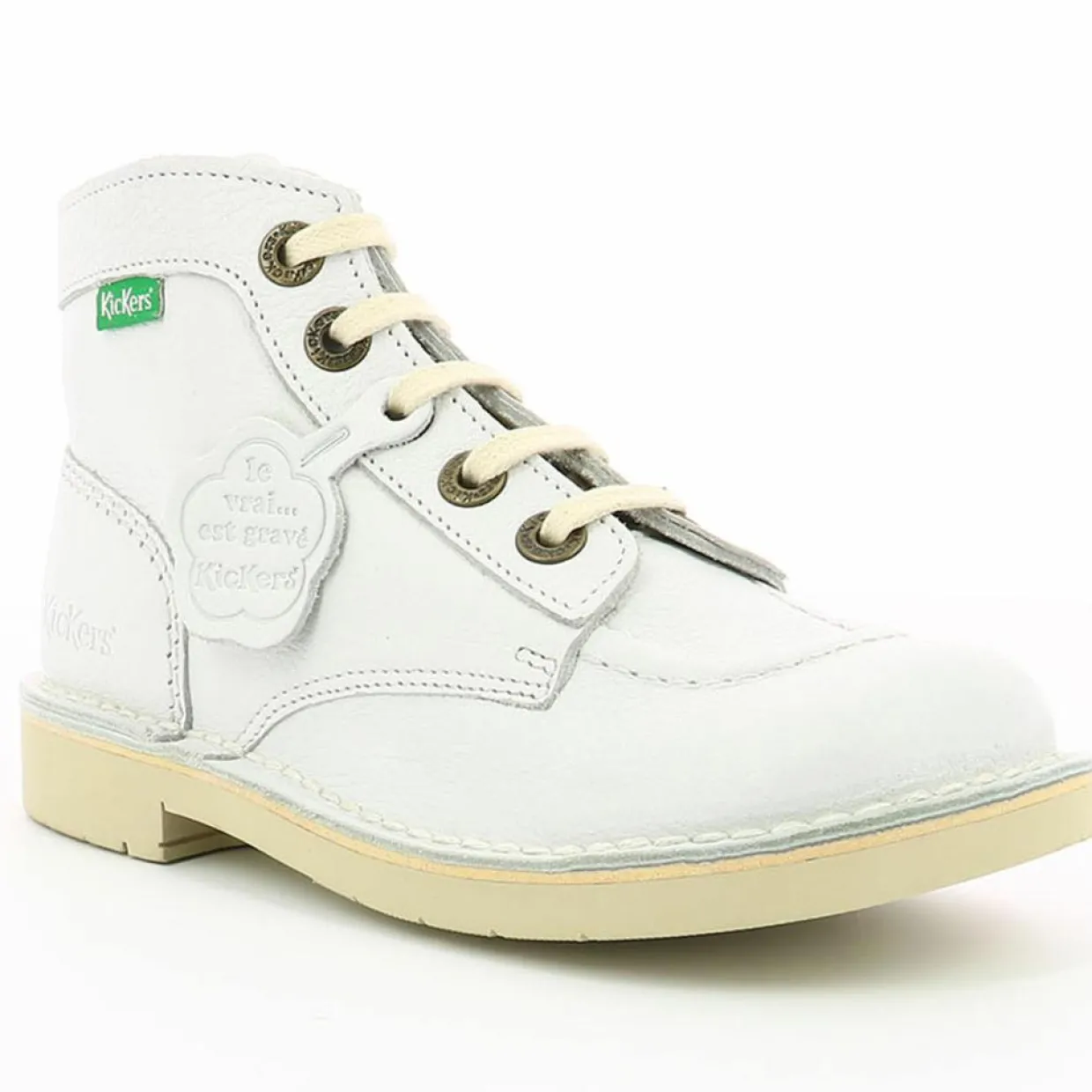 Bottillons en Cuir Kick Col blancs-Kickers Discount