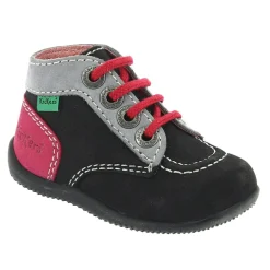 Bottillons en Velours de Cuir Bonbon noir/gris/fuchsia-Kickers Online
