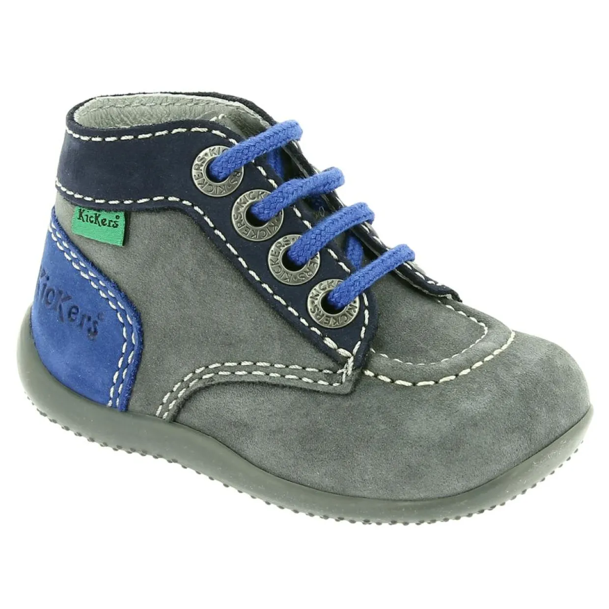 Bottillons en Velours de Cuir Bonbon gris/marine/bleu-Kickers Clearance