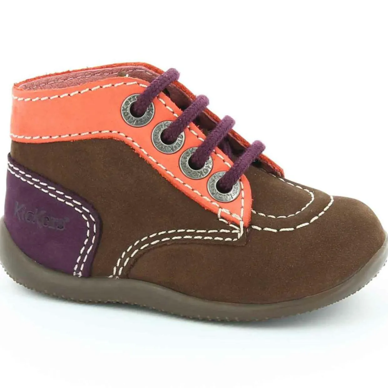 Bottillons en Velours de Cuir Bonbon marron/rose/mauve-Kickers Online