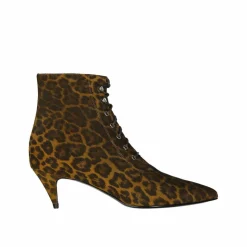 Femme Saint Laurent Bottines^Bottines à lacets Kiki à imprimé léopard marron