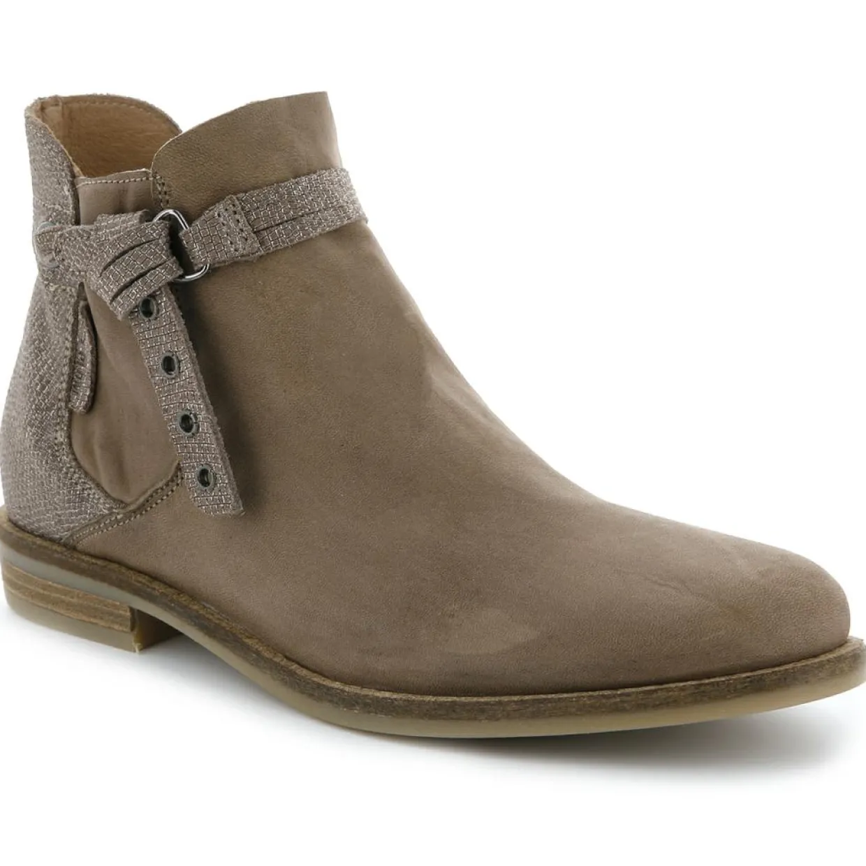 Bottines Bi-matière en Cuir lisse Stila Mix beige foncé-Palladium Discount