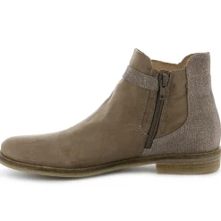 Bottines Bi-matière en Cuir lisse Stila Mix beige foncé-Palladium Discount