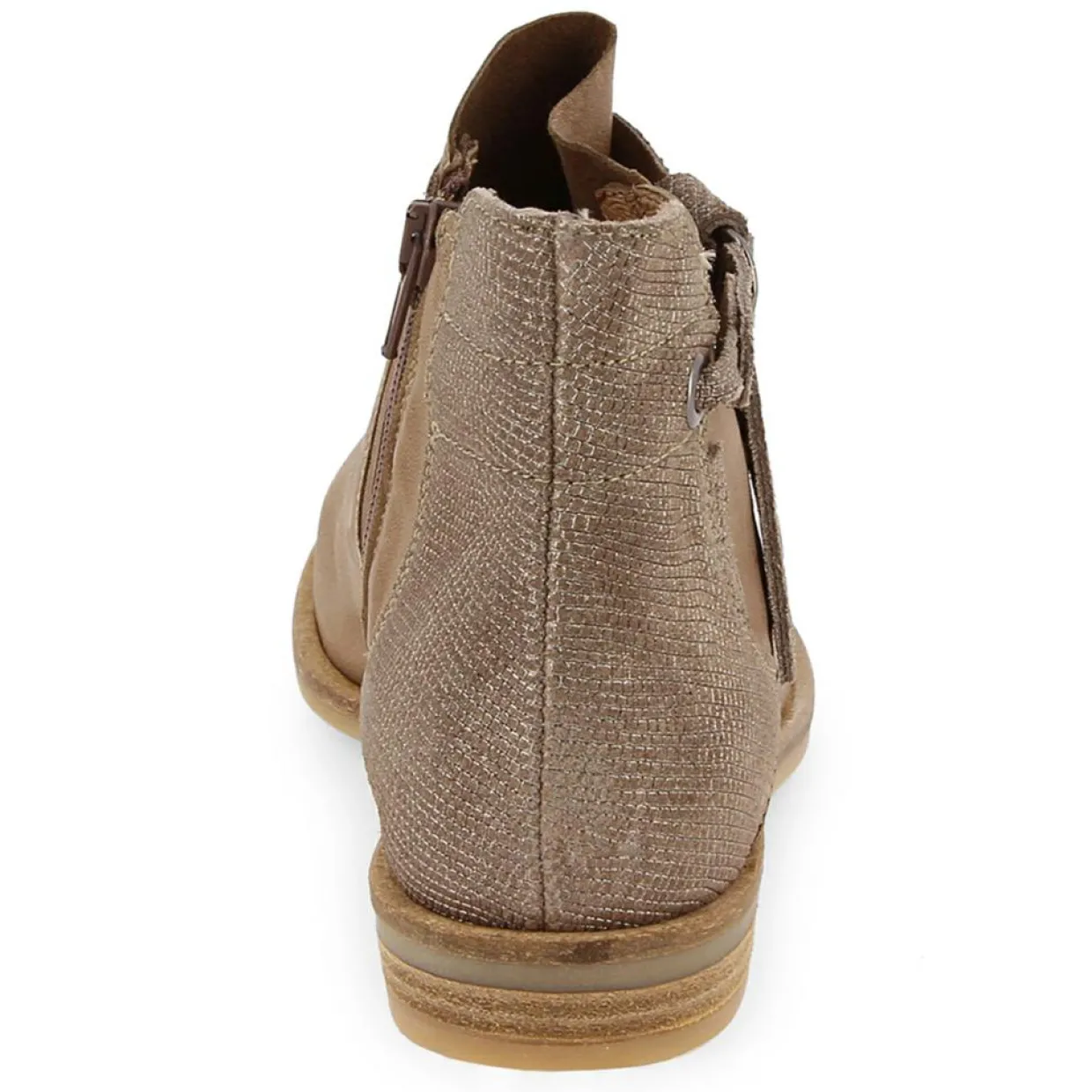 Bottines Bi-matière en Cuir lisse Stila Mix beige foncé-Palladium Discount