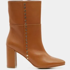 Bottines en Cuir à talon haut et clous camel - Talon 9 cm-Galeries Lafayette Clearance