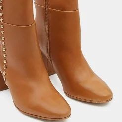 Bottines en Cuir à talon haut et clous camel - Talon 9 cm-Galeries Lafayette Clearance