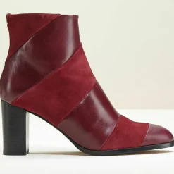 Bottines en Cuir bi-matière Cleos bordeaux - Talon 7 cm-Cosmoparis