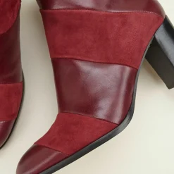 Bottines en Cuir bi-matière Cleos bordeaux - Talon 7 cm-Cosmoparis