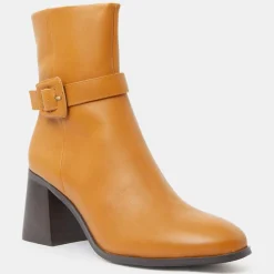 Femme Galeries Lafayette Bottines^Bottines en Cuir boucle recouverte camel - Talon 6 cm