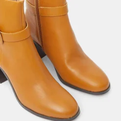 Femme Galeries Lafayette Bottines^Bottines en Cuir boucle recouverte camel - Talon 6 cm