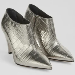 Femme L.K. Bennett Bottines^Bottines en Cuir croco Talulla argentées - Talon 9 cm