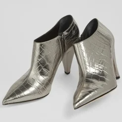 Femme L.K. Bennett Bottines^Bottines en Cuir croco Talulla argentées - Talon 9 cm