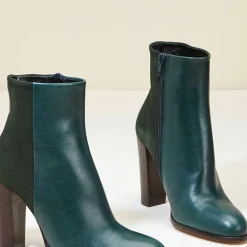 Femme Cosmoparis Bottines^Bottines en Cuir et Velours de Cuir Cecillia forêt - Talon 11 cm
