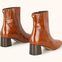 Bottines en Cuir légèrement verni Valonia marron - Talon 5 cm-Cosmoparis Sale
