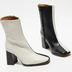 Bottines en Cuir Nicole bicolore noir/beige - Talon 8,5 cm-Apologie New