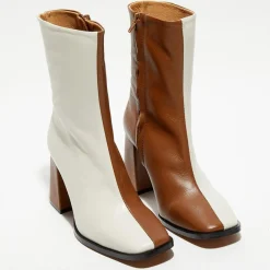 Bottines en Cuir Nicole bicolore beige/camel - Talon 8,5 cm-Apologie