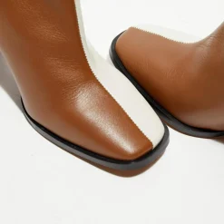 Bottines en Cuir Nicole bicolore beige/camel - Talon 8,5 cm-Apologie