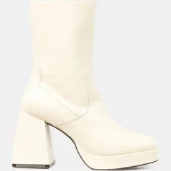 Bottines en Cuir plateforme beiges - Talon 9 cm-Galeries Lafayette