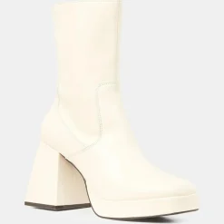 Bottines en Cuir plateforme beiges - Talon 9 cm-Galeries Lafayette