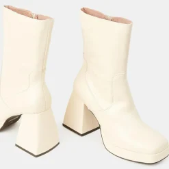 Bottines en Cuir plateforme beiges - Talon 9 cm-Galeries Lafayette