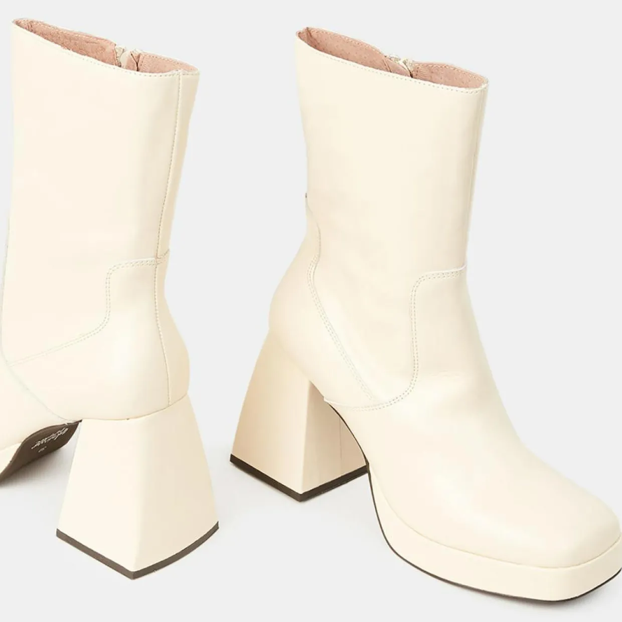 Bottines en Cuir plateforme beiges - Talon 9 cm-Galeries Lafayette